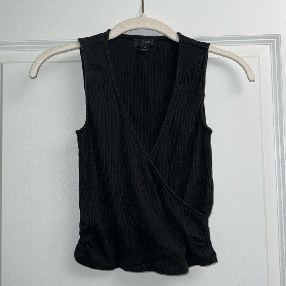 J. Crew Ruched Wrap Top in Vintage Rib | Black | Size XS